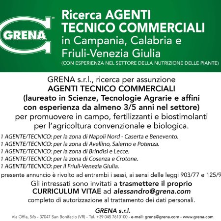 LAVORA CON NOI! Grena s.r.l. Ricerca AGENTI TECNICO COMMERCIALI in